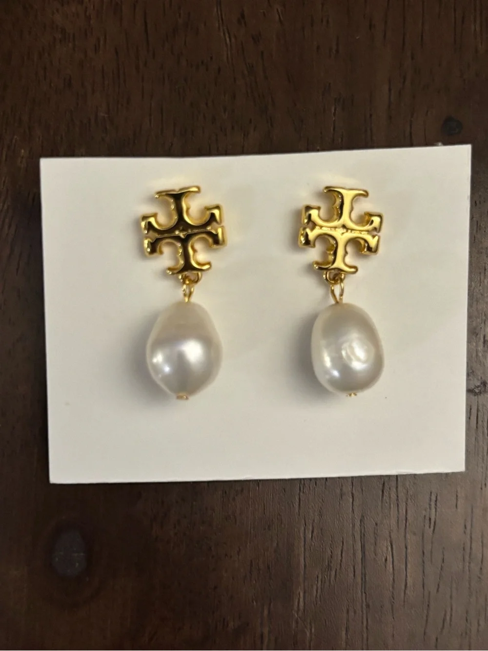 Brand new Tory Burch Gold plated and Pearl Drop Earrings